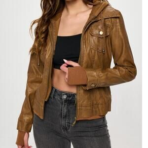 COALITION LA Camel Double Zip Layered Hooded Long Sleeve Jacket NEW Size XL